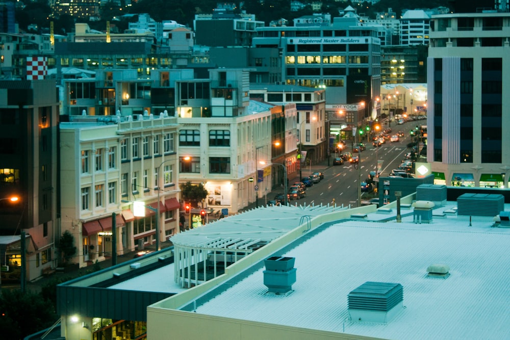 white and brown concrete building during night time