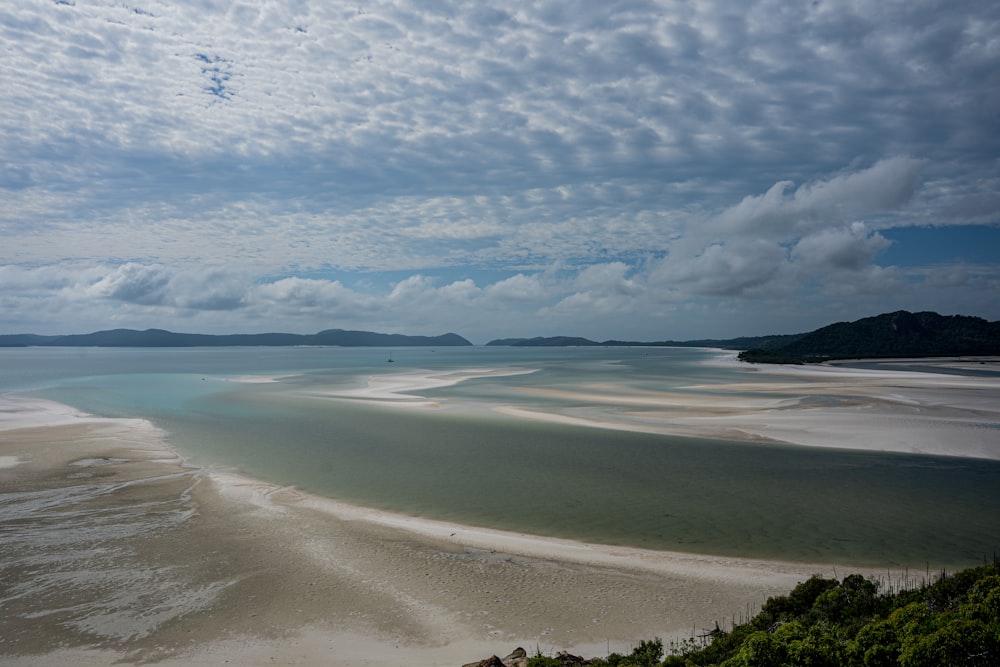 a large body of water sitting under a cloudy sky