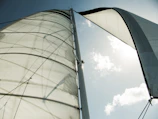 Close-up of sailboats racing on a sunny day
