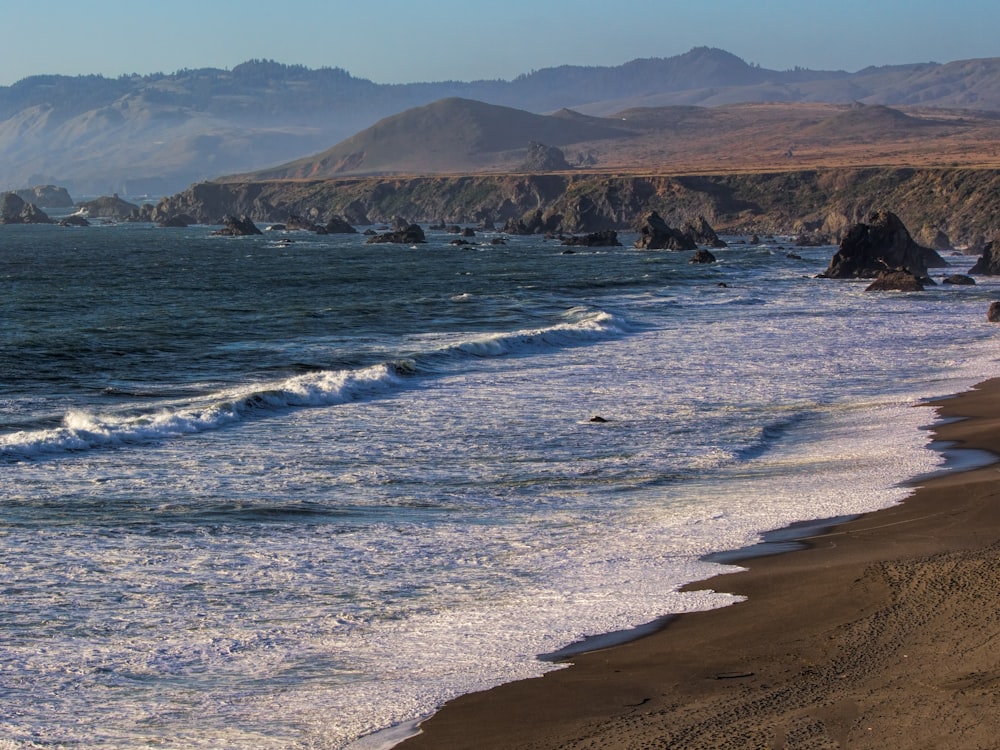 waves crashing on shore