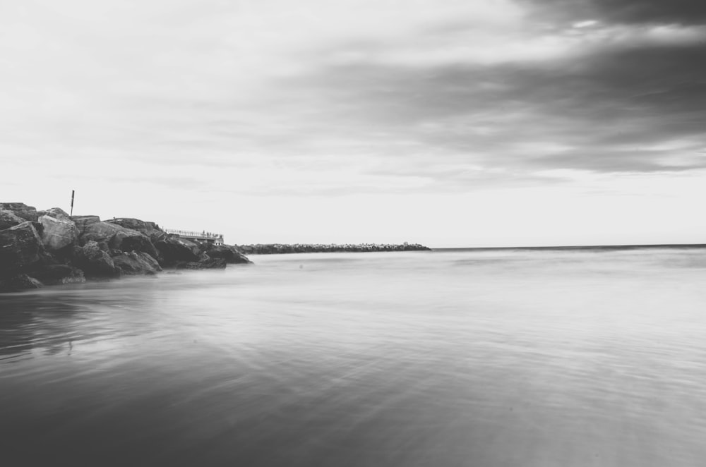 grayscale photography of sea