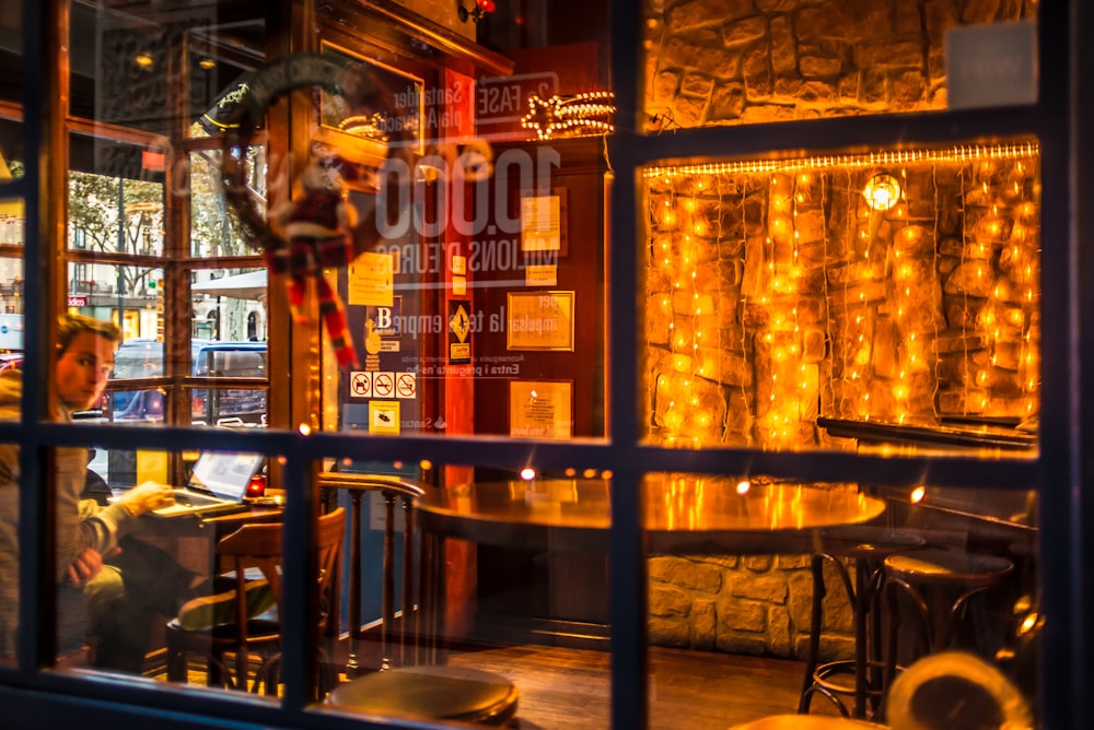 glass panel with frame inside restaurant