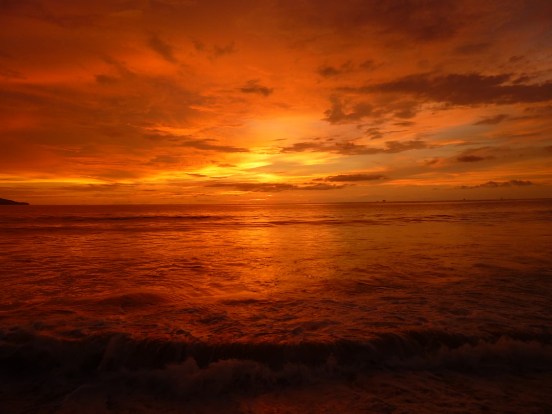 body of water during golden hour, Dramatic golden sunset.