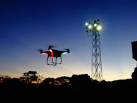 Wide aerial shot of an industrial site mapped with drone technology at sunset.