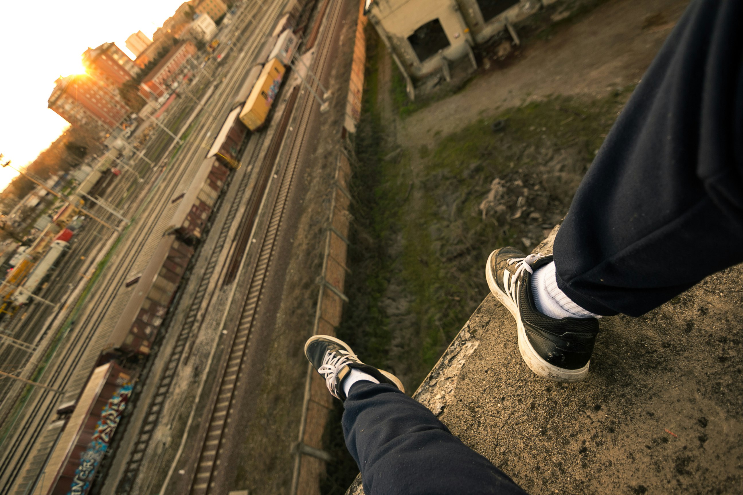 person sitting on rooftop