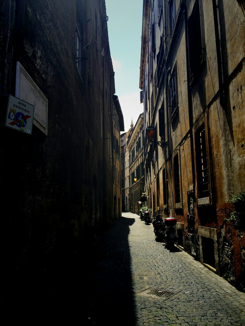 gray pathway between buildings