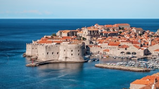 white and red concrete houses beside sea