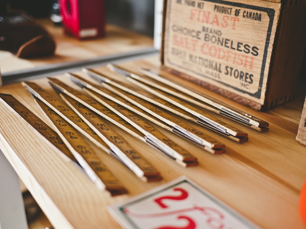 closeup photo of folding rulers