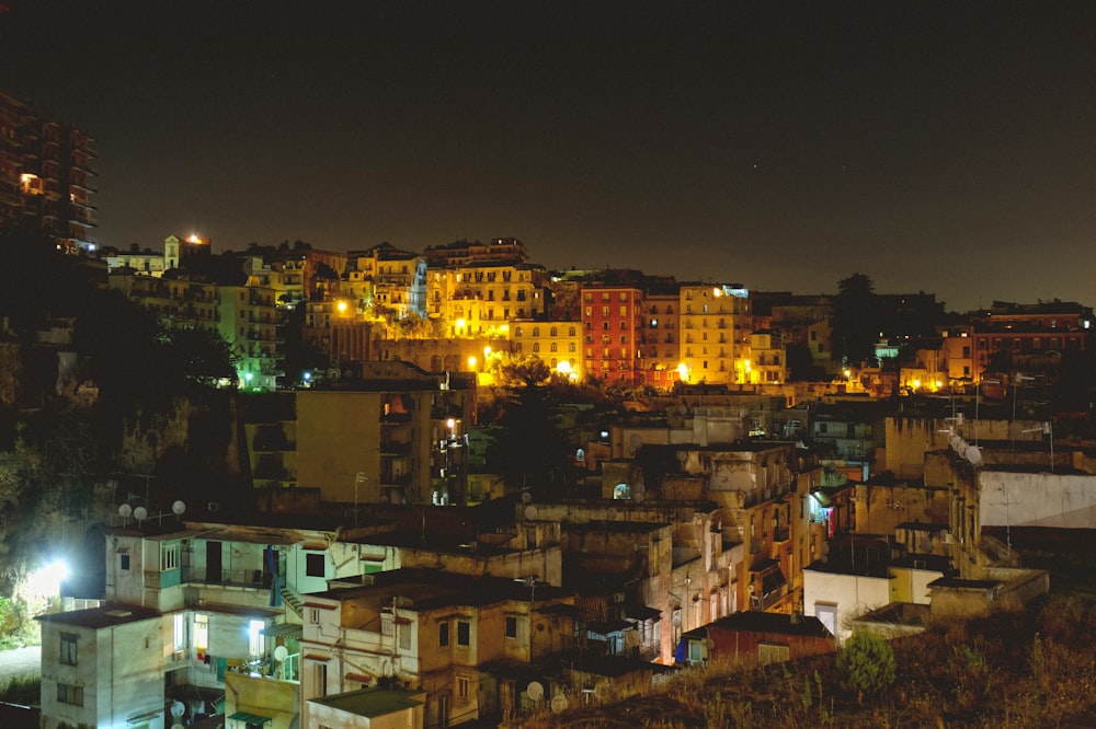 bird's eye view photo of cityscape during nighttime