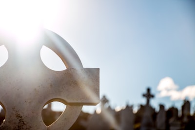 A close-up of a clean, polished gravestone reflecting sunlight.