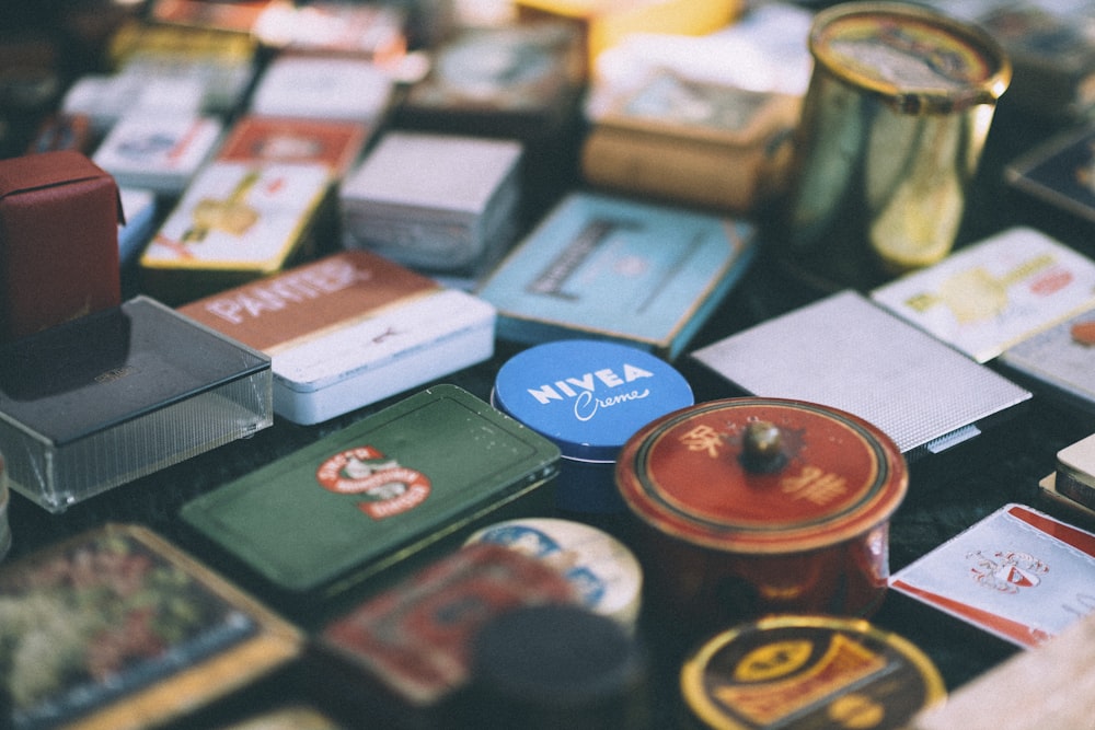 a table topped with lots of different types of cards