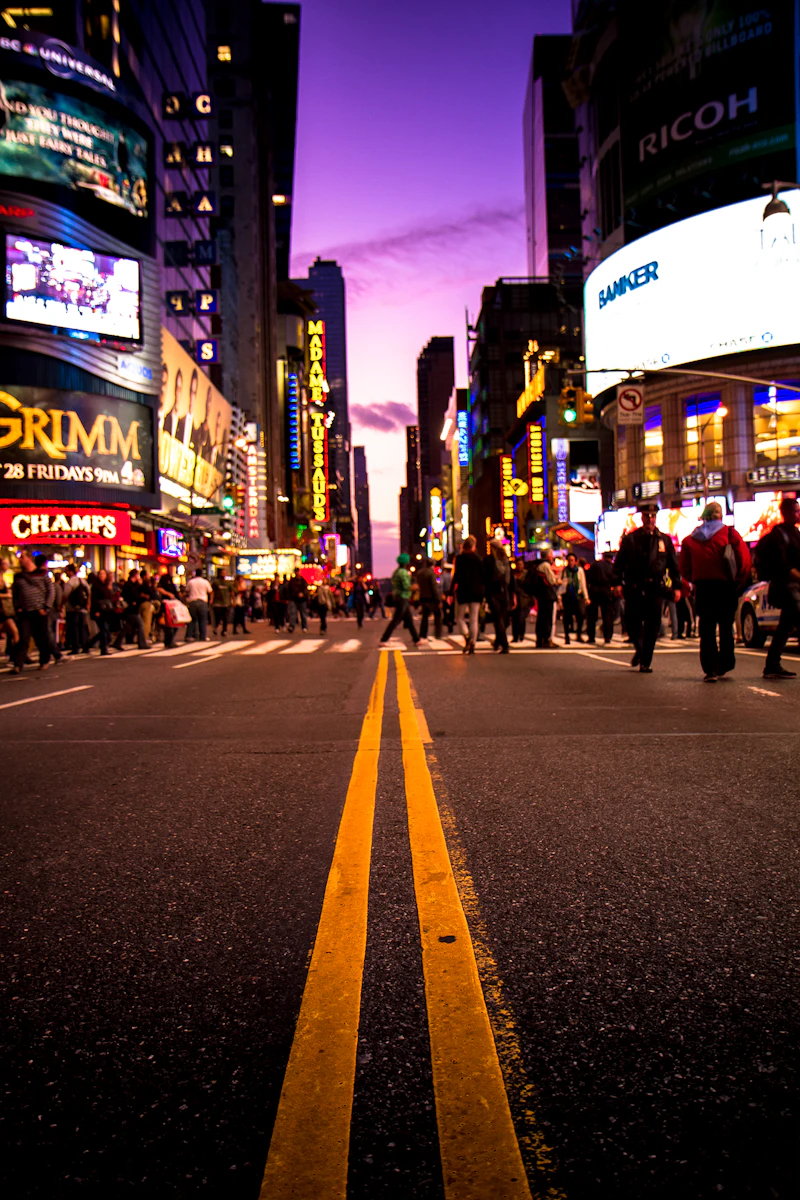 Busy city street with people walking