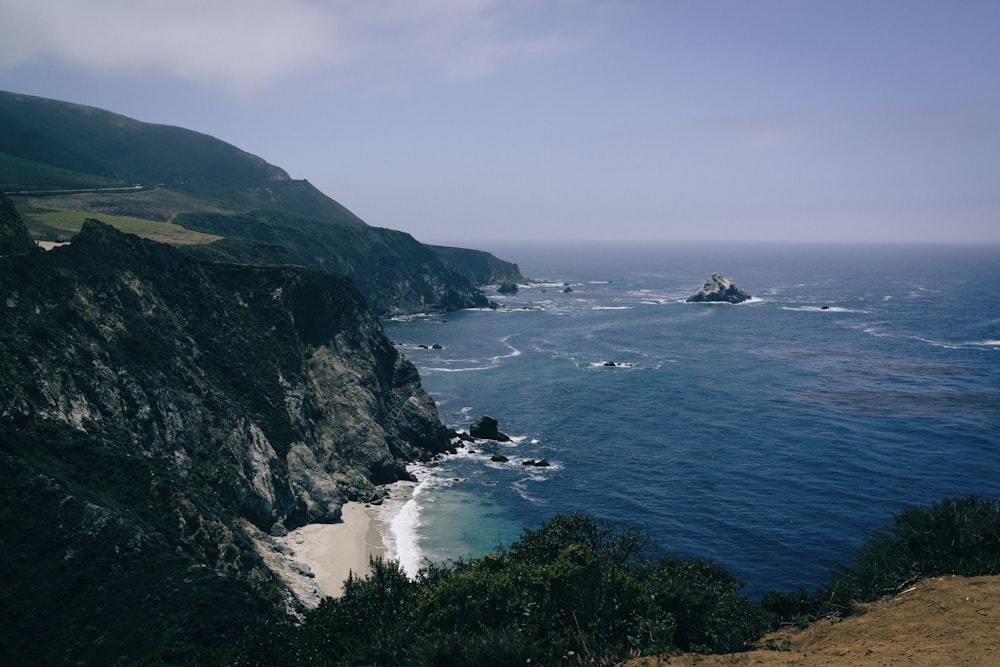 aerial view of cliffs and ocean