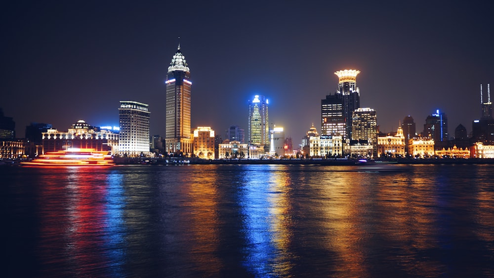 assorted tall buildings during night