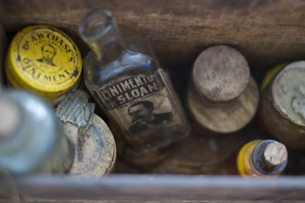 group of glass bottles