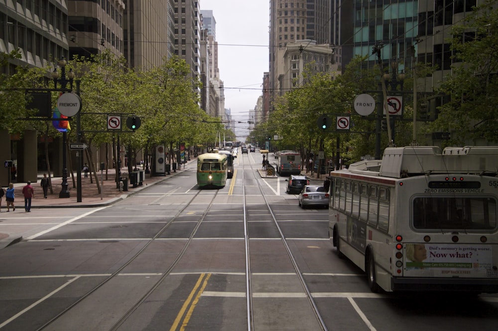 white bus on roadway