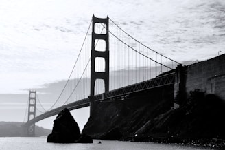 grayscale photo of Golden Gate bridge