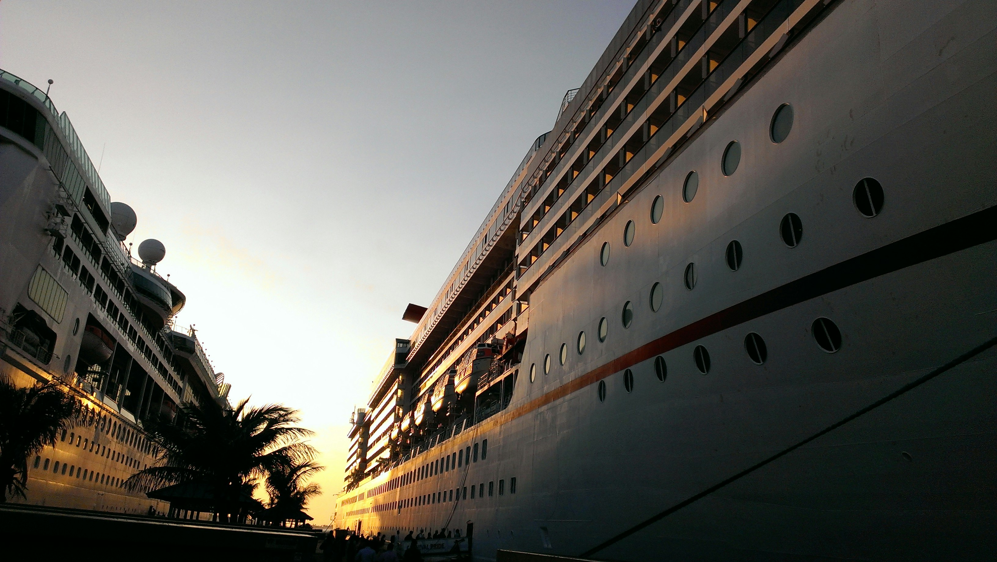 cruise ship docked during golden time