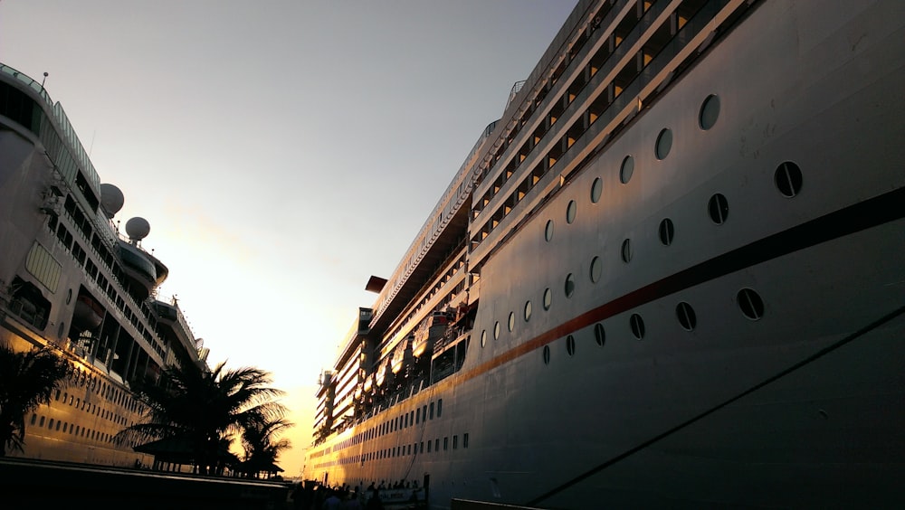 cruise ship docked during golden time