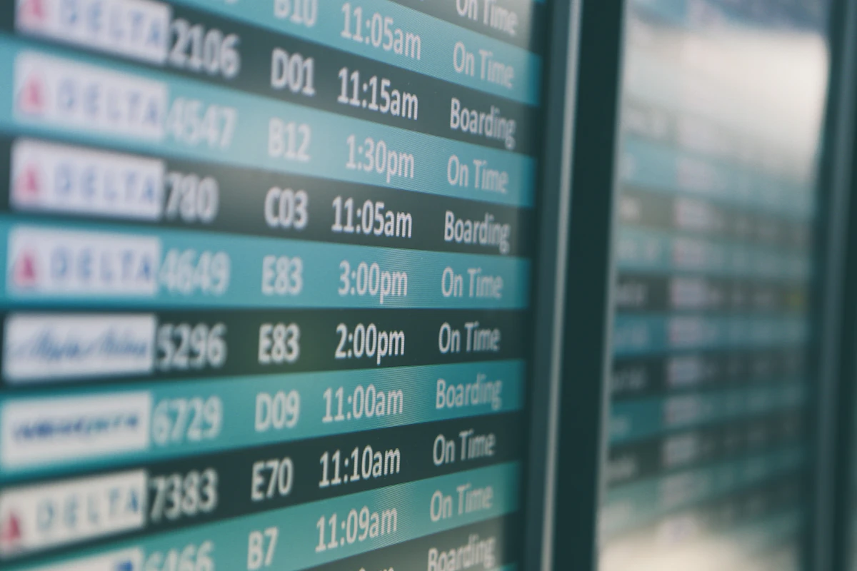 Airport departure information board