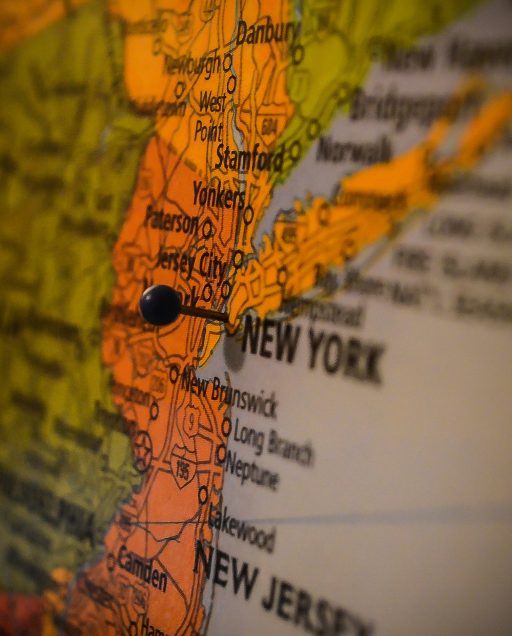 closeup photo of New York map
