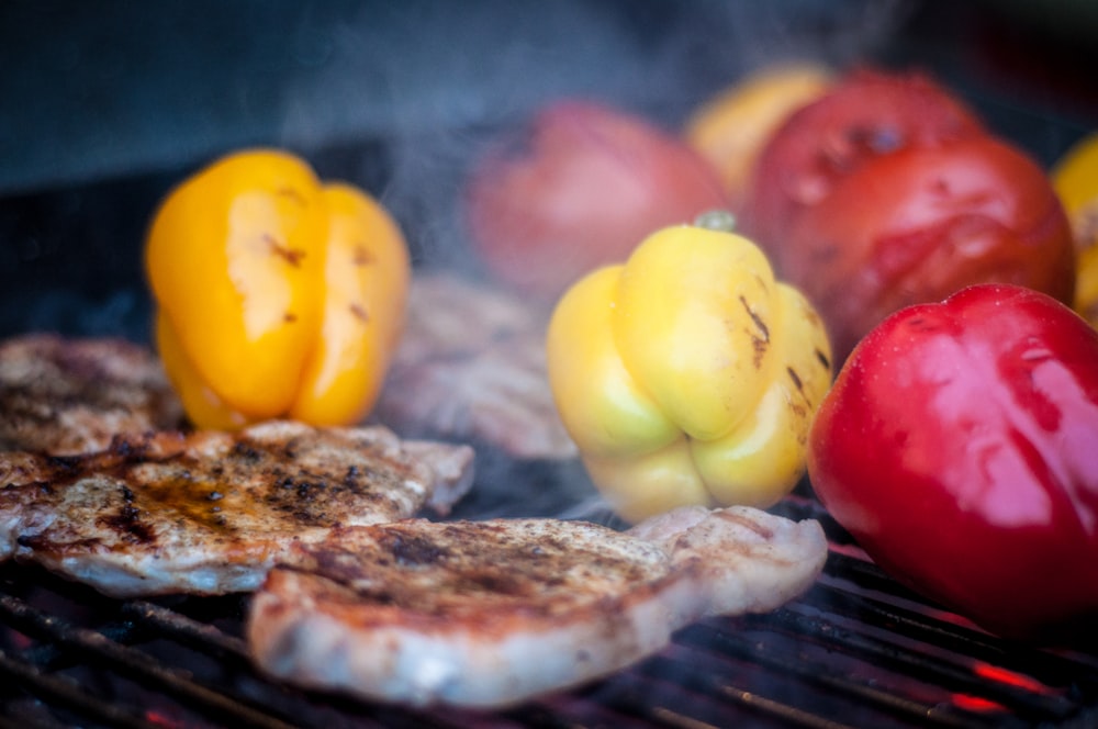 grilled meat and bell peppers