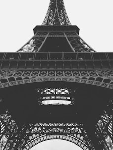 Eiffel Tower of Paris grayscale photo