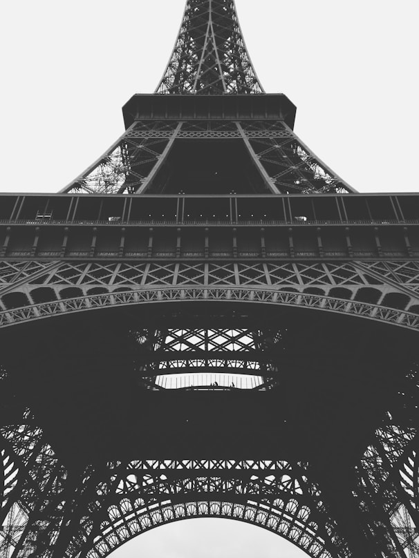 Eiffel Tower of Paris grayscale photo