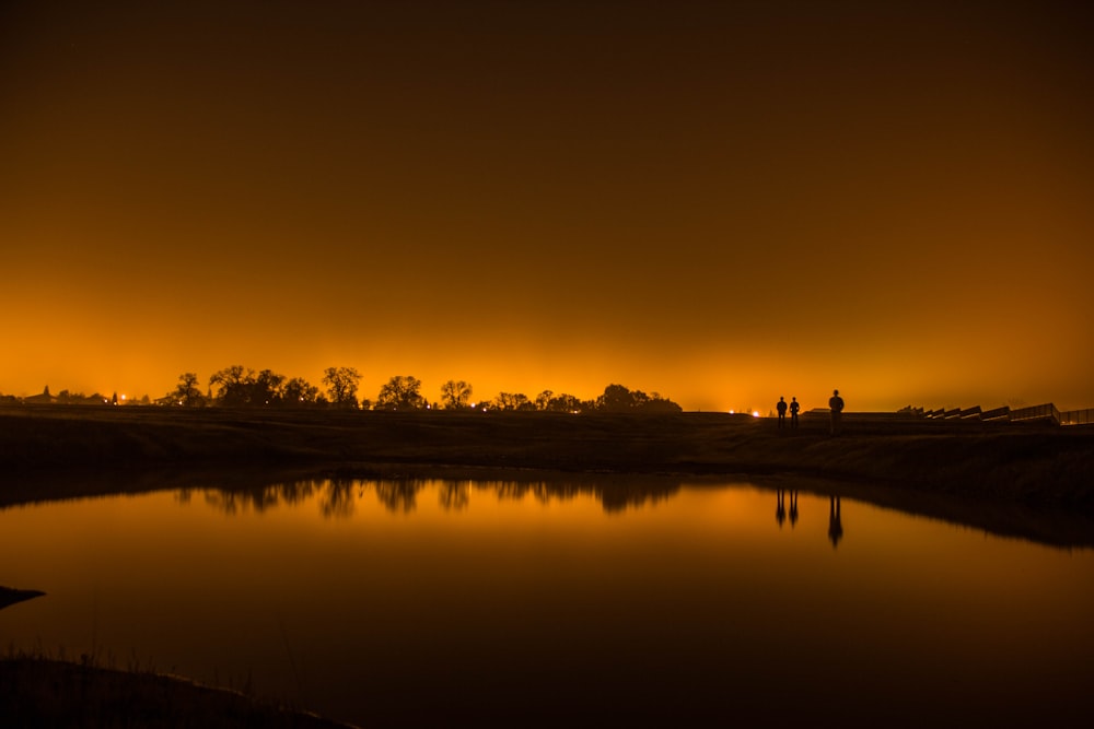 silhouette of people near trees