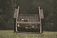 A close-up of a durable lawn cart in action.