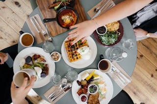 variety of foods on top of gray table