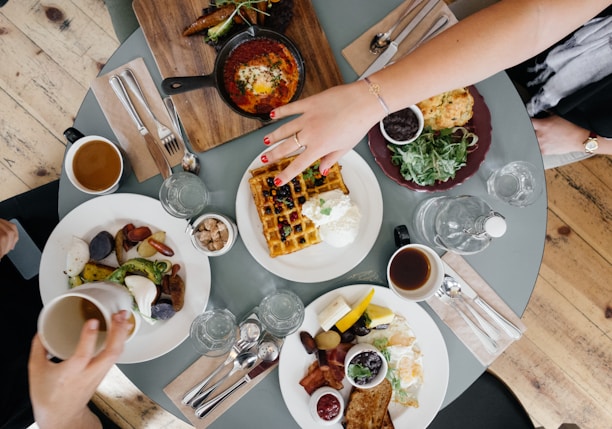 variety of foods on top of gray table