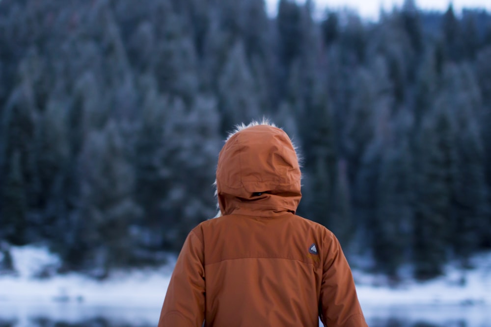 shallow focus photography of person facing trees