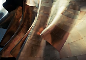 Glossy sheets of metal form abstract shapes in the Experience Music Project Museum