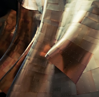 Glossy sheets of metal form abstract shapes in the Experience Music Project Museum