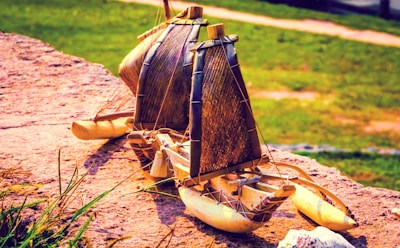 An intricate miniature of a pinishi boat.