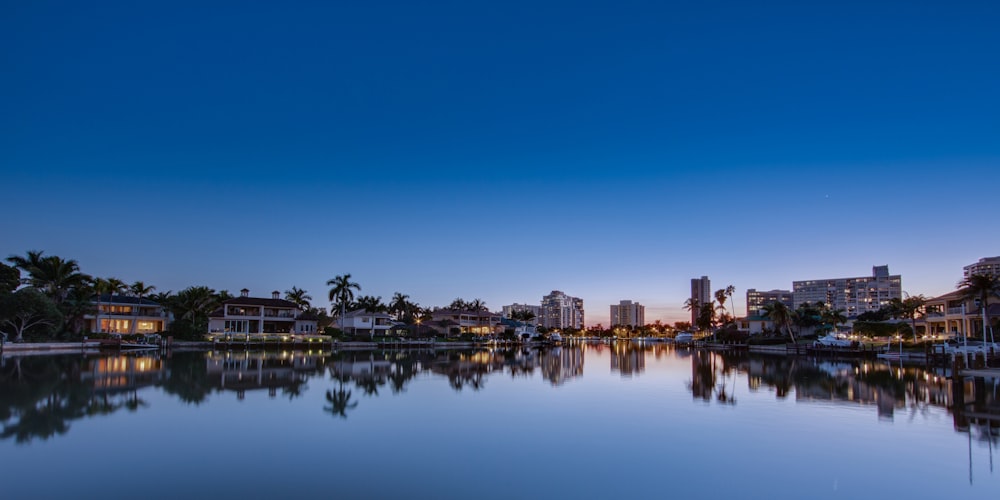 body of water surrounded with buildings