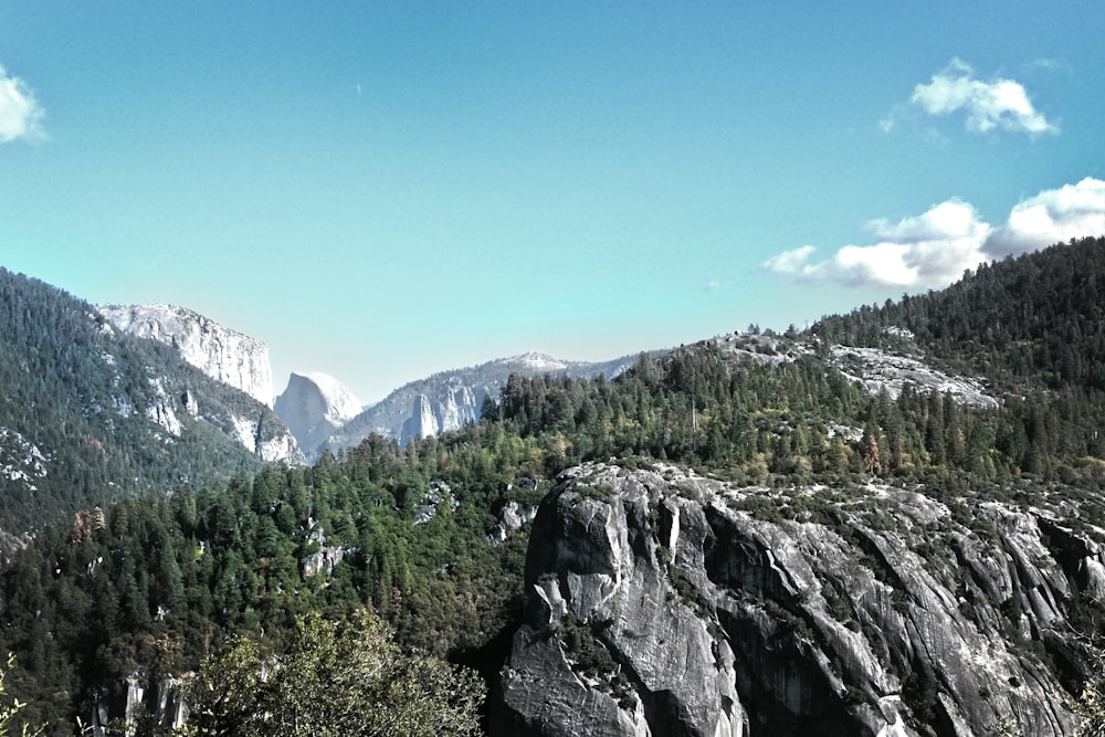 Fotografía de paisaje de formaciones rocosas cerca de árboles verdes