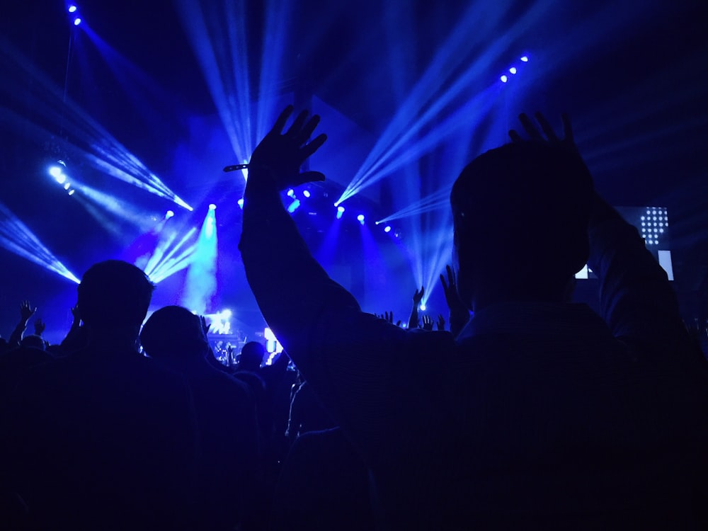 group of people standing inside dome watching concert