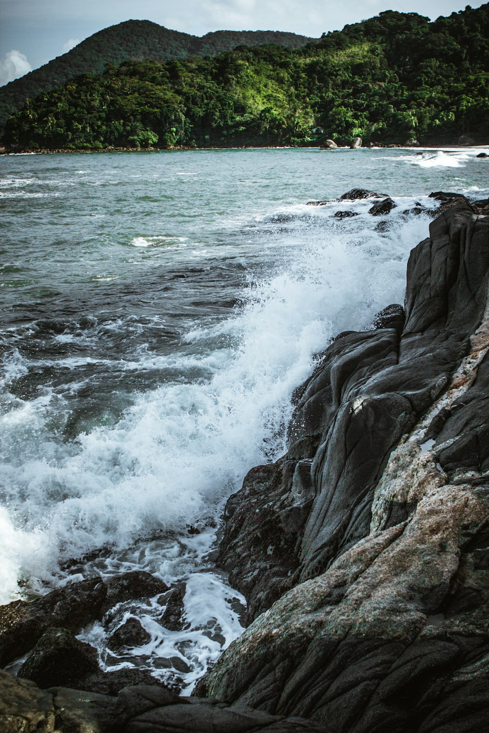 sea waves on rocky terrain