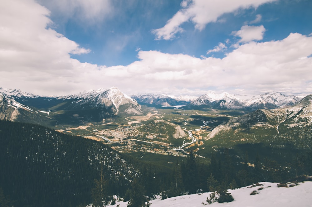 aerial photography of mountains under white cloudy skies