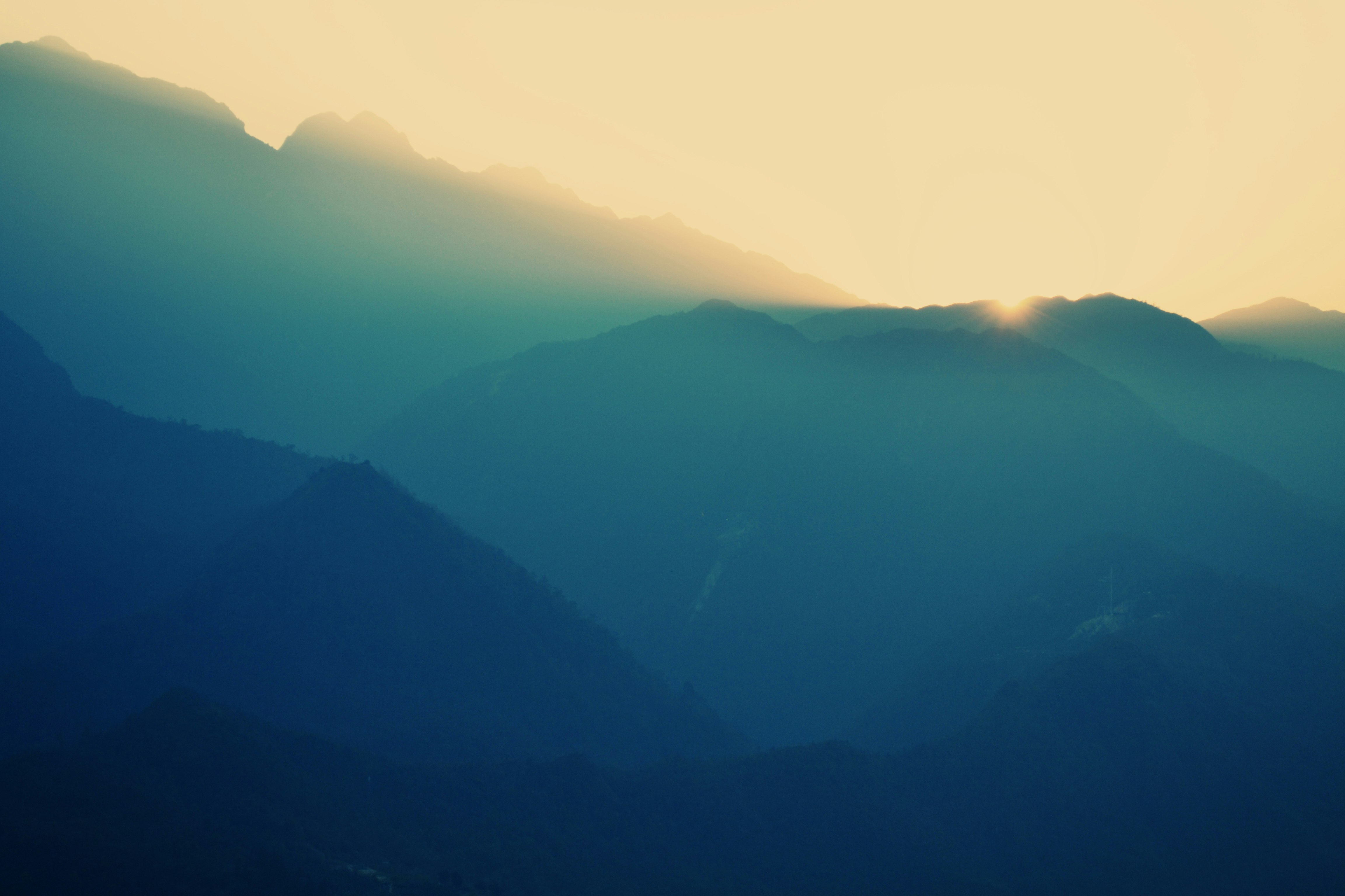 Hazy mountaintops at dusk