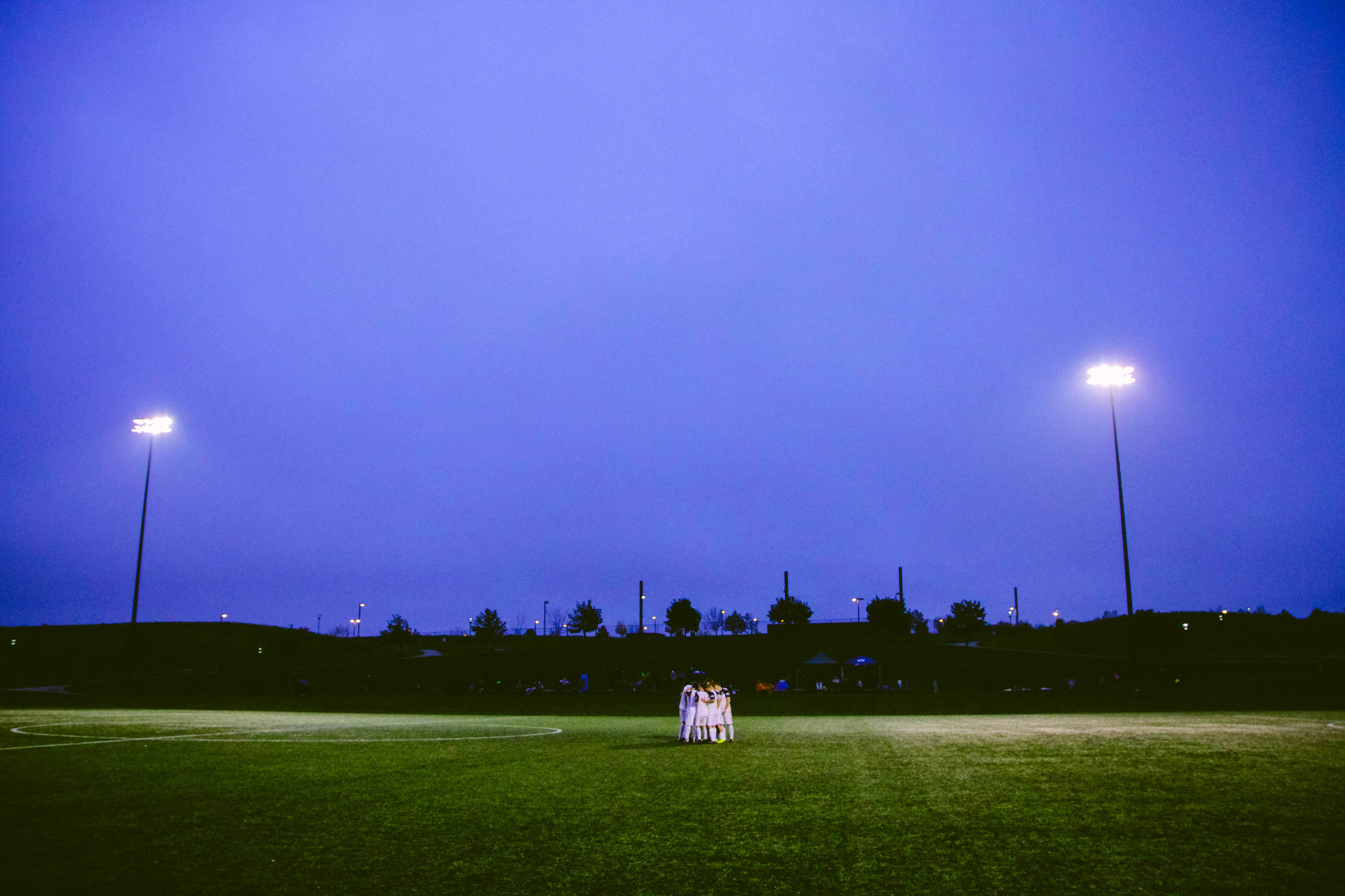 Playing football in evening