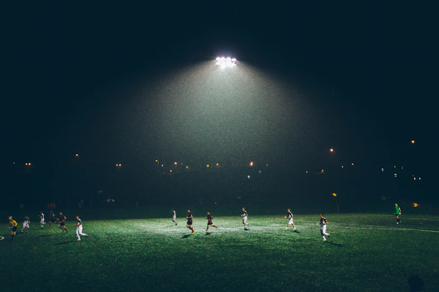 Large football stadium prepared for a final match