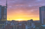 A panoramic view of a construction site at sunset.