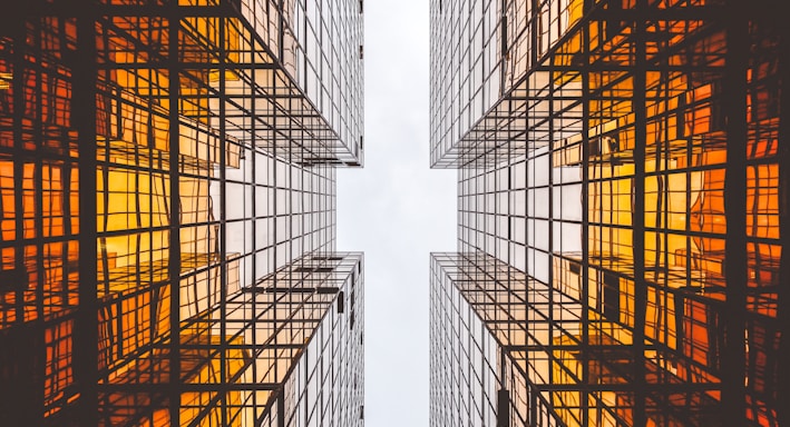 worms eye view of buildings