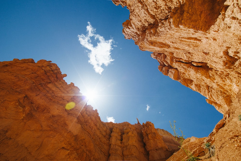 worm's-eye view of rocky mountain