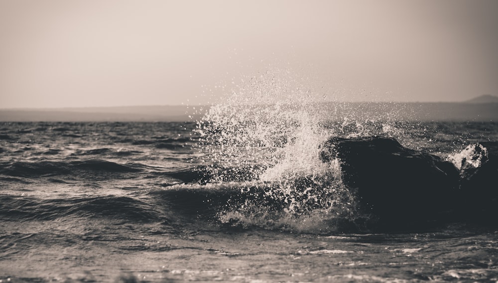 grayscale photography of water waves