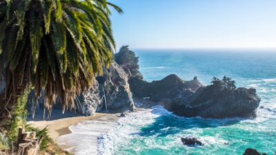 aerial photography of boulders on body of water tropical google meet background