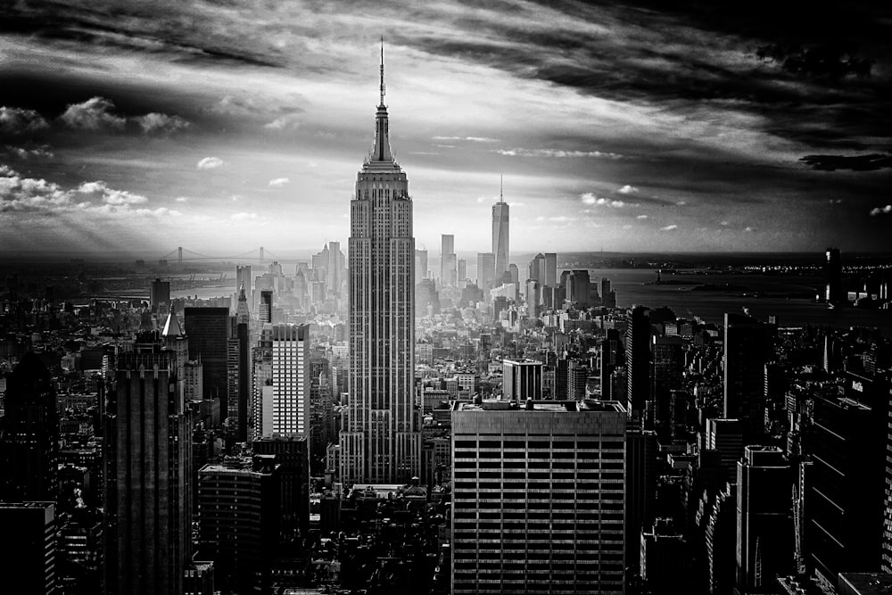 greyscale photo of Chrysler building, New York